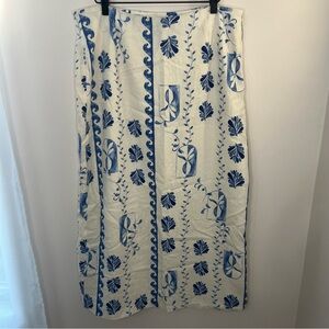 Rachel Zoe Skirt Linen Blend Blue White Women's XL Summer Beach Maxi Resort